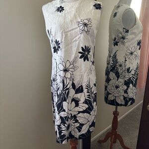 Vintage 60s 70s John Abbott Dress Navy White Floral Sleeveless Fits Medium M